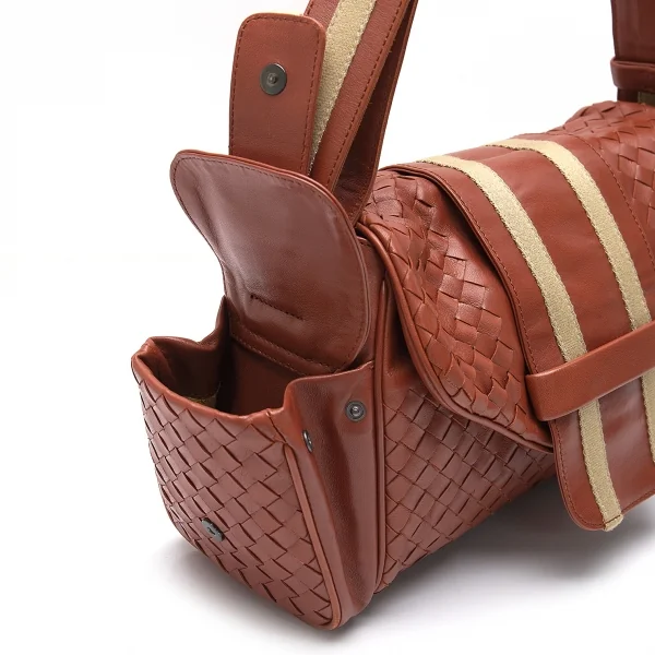 ボッテガヴェネタBOTTEGA VENETA イントレチャートショルダーバッグ コンパクトミラー付 茶 キャメル K-81087_006