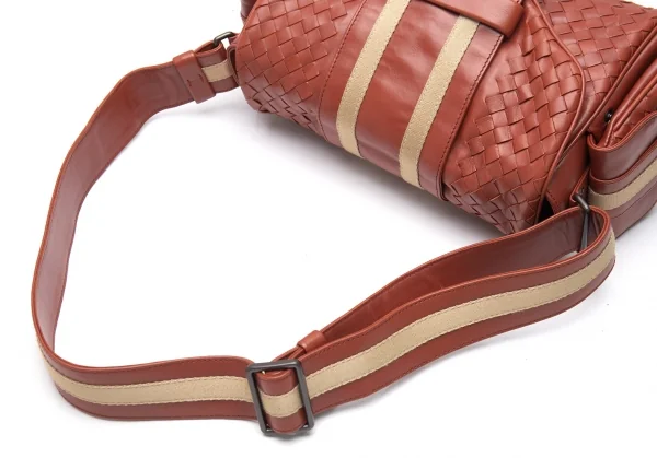 ボッテガヴェネタBOTTEGA VENETA イントレチャートショルダーバッグ コンパクトミラー付 茶 キャメル K-81087_008