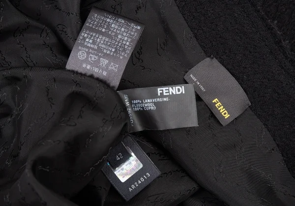 フェンディFENDI ツイード切りっぱなしスカート 黒42 K-81096_010