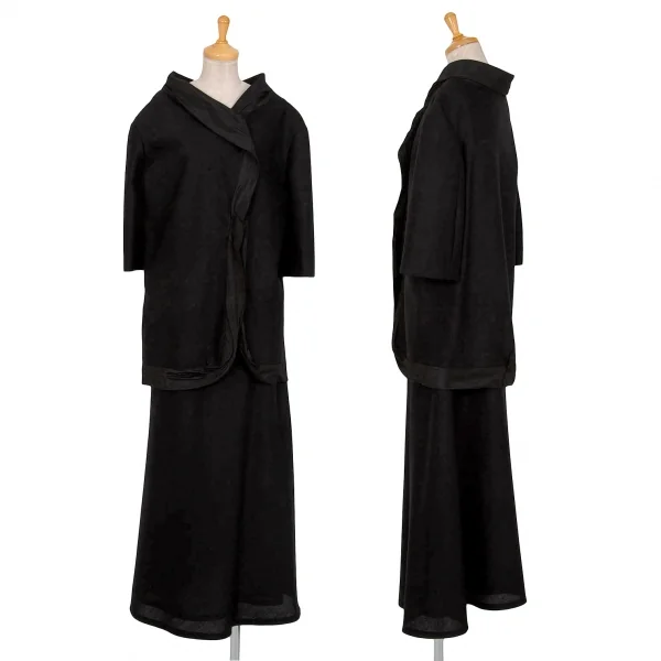 ヨウジヤマモト ファムYohji Yamamoto FEMME モヘアコットンベルクロ留め変形セットアップ 黒2/1 K-81316_001