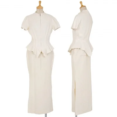 ヨウジヤマモト ファムYohji Yamamoto FEMME スラブコットンカットオフ半袖セットアップ 生成り