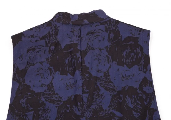 イッセイミヤケ メンISSEY MIYAKE MEN ローズプリントスタンドカラー中綿ベスト 紫黒XL K-81380_011