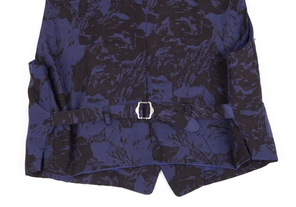 イッセイミヤケ メンISSEY MIYAKE MEN ローズプリントスタンドカラー中綿ベスト 紫黒XL K-81380_012