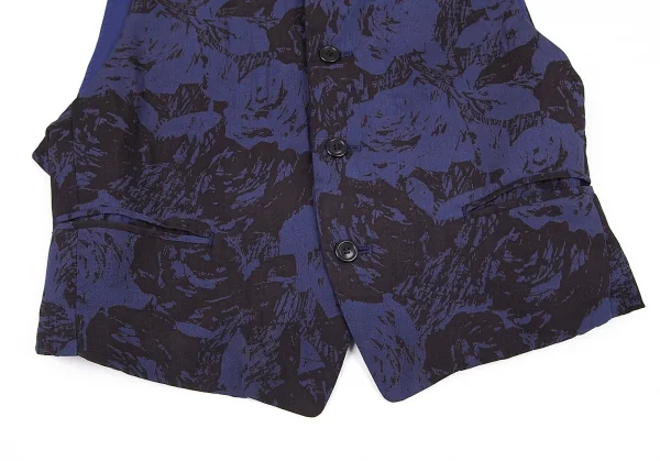 イッセイミヤケ メンISSEY MIYAKE MEN ローズプリントスタンドカラー中綿ベスト 紫黒XL K-81380_006