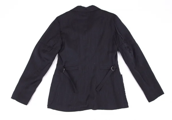 アンドゥムルメステールANN DEMEULEMEESTER ウールレーヨンスリーブギャザーサイドベルトジャケット 紺36 K-81399_014