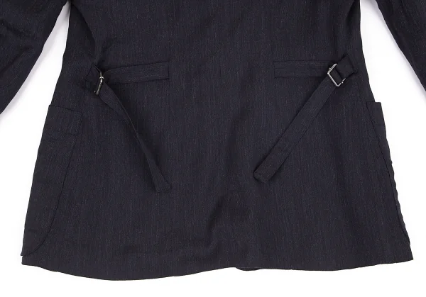 アンドゥムルメステールANN DEMEULEMEESTER ウールレーヨンスリーブギャザーサイドベルトジャケット 紺36 K-81399_015