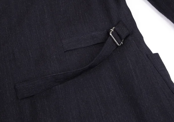 アンドゥムルメステールANN DEMEULEMEESTER ウールレーヨンスリーブギャザーサイドベルトジャケット 紺36 K-81399_016