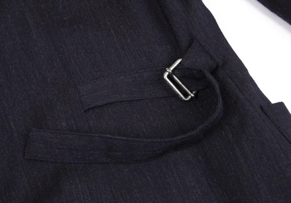 アンドゥムルメステールANN DEMEULEMEESTER ウールレーヨンスリーブギャザーサイドベルトジャケット 紺36 K-81399_017