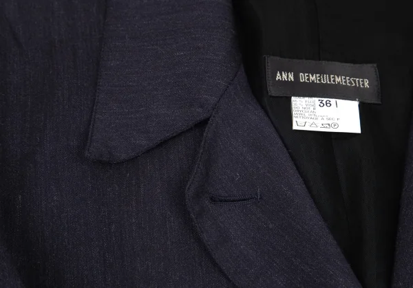 アンドゥムルメステールANN DEMEULEMEESTER ウールレーヨンスリーブギャザーサイドベルトジャケット 紺36 K-81399_004