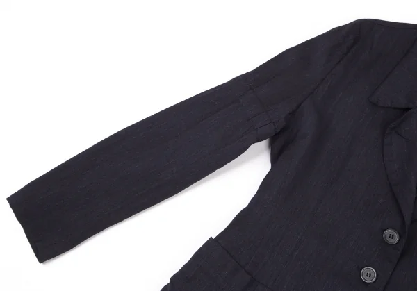 アンドゥムルメステールANN DEMEULEMEESTER ウールレーヨンスリーブギャザーサイドベルトジャケット 紺36 K-81399_005