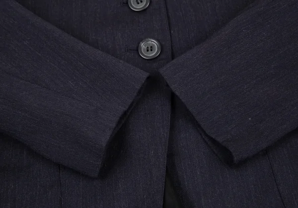 アンドゥムルメステールANN DEMEULEMEESTER ウールレーヨンスリーブギャザーサイドベルトジャケット 紺36 K-81399_007