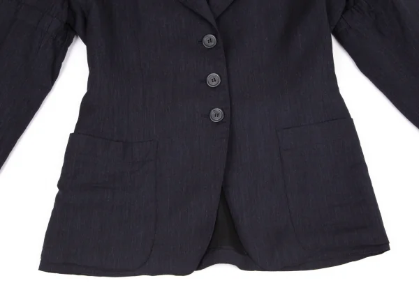 アンドゥムルメステールANN DEMEULEMEESTER ウールレーヨンスリーブギャザーサイドベルトジャケット 紺36 K-81399_009