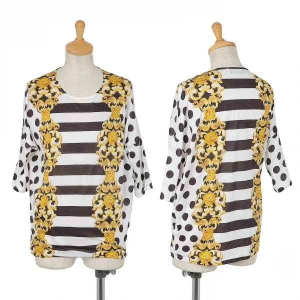 ステラマッカートニーSTELLA McCARTNEY ゴシックボーダードットプリントカットソー 白黒金38 K-81406_001