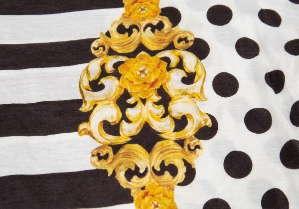 ステラマッカートニーSTELLA McCARTNEY ゴシックボーダードットプリントカットソー 白黒金38 K-81406_010