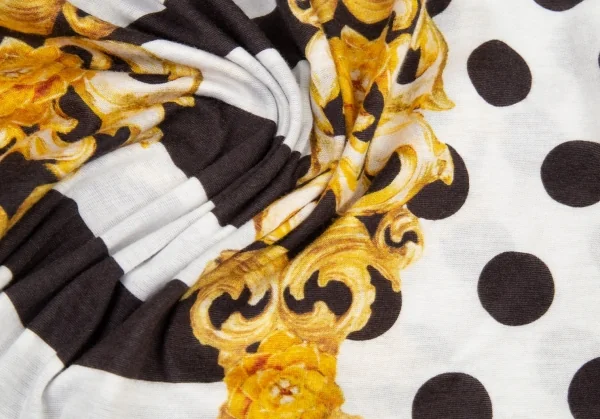 ステラマッカートニーSTELLA McCARTNEY ゴシックボーダードットプリントカットソー 白黒金38 K-81406_011