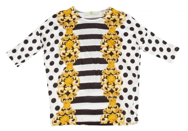 ステラマッカートニーSTELLA McCARTNEY ゴシックボーダードットプリントカットソー 白黒金38 K-81406_002