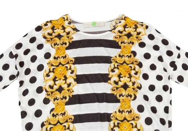 ステラマッカートニーSTELLA McCARTNEY ゴシックボーダードットプリントカットソー 白黒金38 K-81406_003