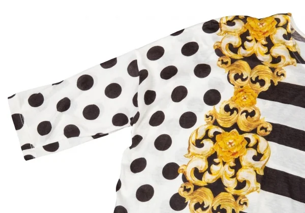 ステラマッカートニーSTELLA McCARTNEY ゴシックボーダードットプリントカットソー 白黒金38 K-81406_005