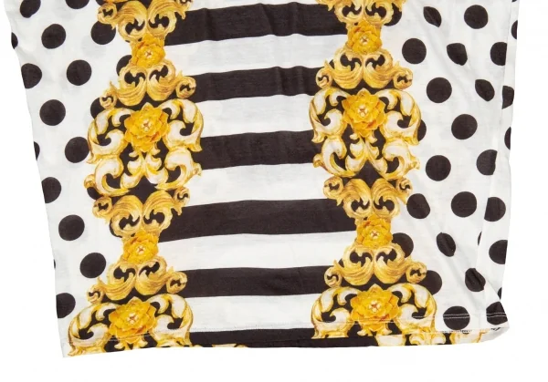 ステラマッカートニーSTELLA McCARTNEY ゴシックボーダードットプリントカットソー 白黒金38 K-81406_006