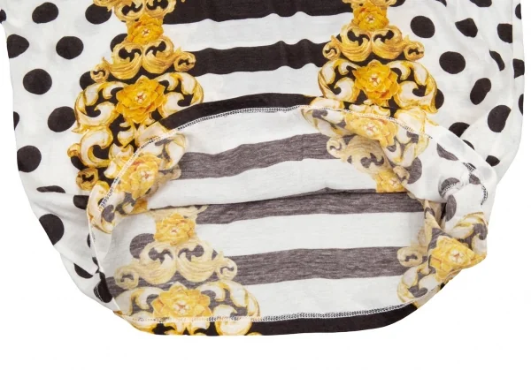 ステラマッカートニーSTELLA McCARTNEY ゴシックボーダードットプリントカットソー 白黒金38 K-81406_007