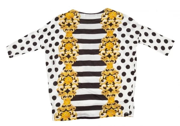 ステラマッカートニーSTELLA McCARTNEY ゴシックボーダードットプリントカットソー 白黒金38 K-81406_008