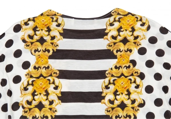 ステラマッカートニーSTELLA McCARTNEY ゴシックボーダードットプリントカットソー 白黒金38 K-81406_009