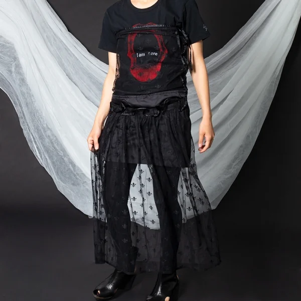 リミフゥLIMI feu チュールトップ切り替えシルクシャイニースカート 黒S K-81432_018
