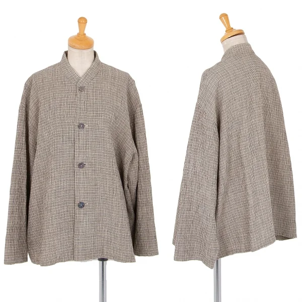ヨーガンレールJURGEN LEHL マオカラーリネンチェックジャケット ベージュM K-81469_001