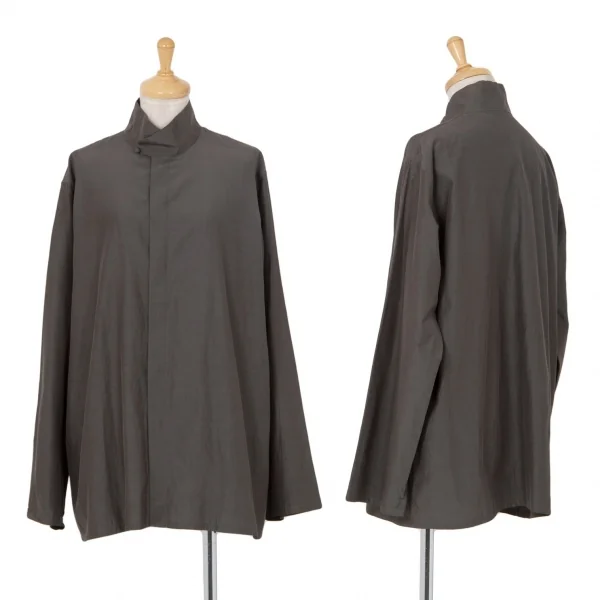 ヨーガンレールJURGEN LEHL スタンドカラーフライフロントシルクコットンシャツ チャコールM K-81475_001
