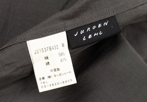 ヨーガンレールJURGEN LEHL スタンドカラーフライフロントシルクコットンシャツ チャコールM K-81475_012