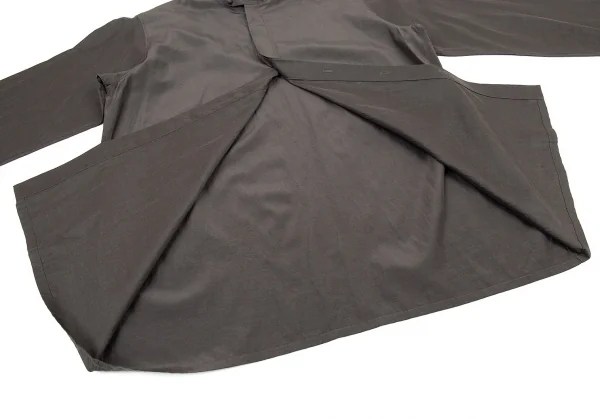 ヨーガンレールJURGEN LEHL スタンドカラーフライフロントシルクコットンシャツ チャコールM K-81475_009