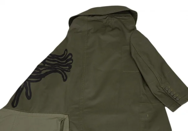 コムデギャルソンCOMME des GARCONSプリント斜行変形コート カーキM (K