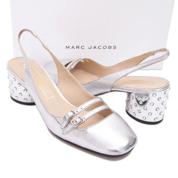 マークジェイコブスMARC JACOBS ラインストーンヒール箔レザーパンプス シルバー23 K-81595_001