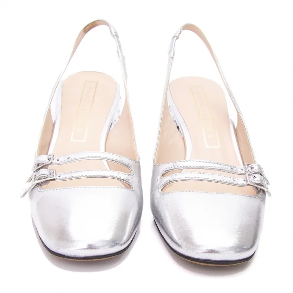 マークジェイコブスMARC JACOBS ラインストーンヒール箔レザーパンプス シルバー23 K-81595_003