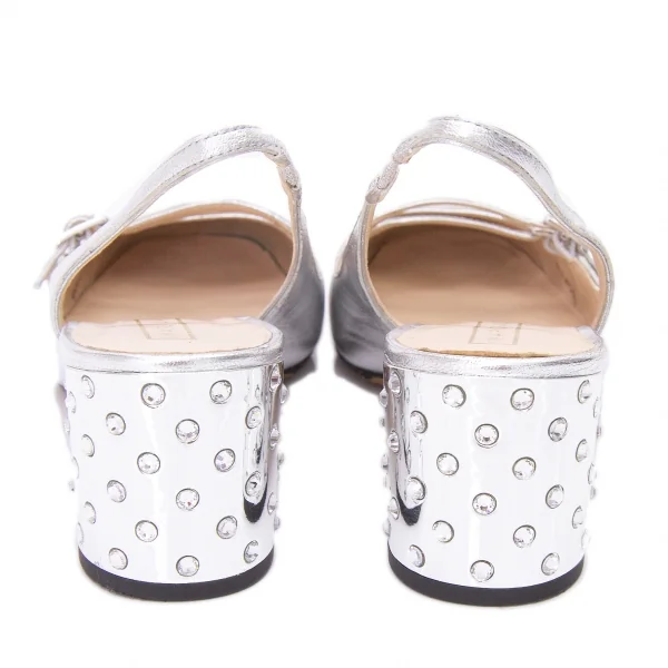 マークジェイコブスMARC JACOBS ラインストーンヒール箔レザーパンプス シルバー23 K-81595_005