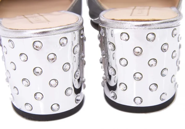 マークジェイコブスMARC JACOBS ラインストーンヒール箔レザーパンプス シルバー23 K-81595_006