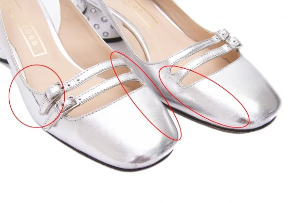 マークジェイコブスMARC JACOBS ラインストーンヒール箔レザーパンプス シルバー23 K-81595_009