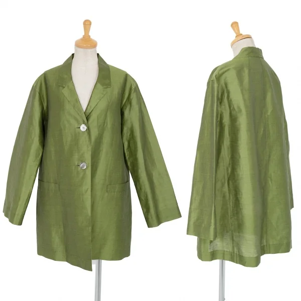 レキップヨシエイナバL'EQUIPE YOSHIE INABA リネンポリ光沢テーラードジャケット 抹茶38 K-81685_001