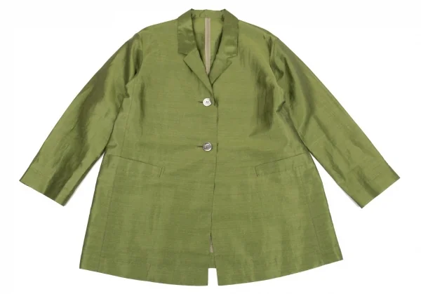 レキップヨシエイナバL'EQUIPE YOSHIE INABA リネンポリ光沢テーラードジャケット 抹茶38 K-81685_002