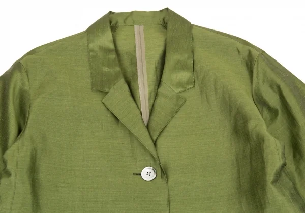 レキップヨシエイナバL'EQUIPE YOSHIE INABA リネンポリ光沢テーラードジャケット 抹茶38 K-81685_003