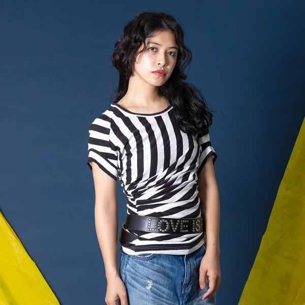 ジュンヤワタナベ コムデギャルソンJUNYA WATANABE COMME des GARCONS ペイズリー織りボーダー切替変形カットソー 白黒S K-81756_012