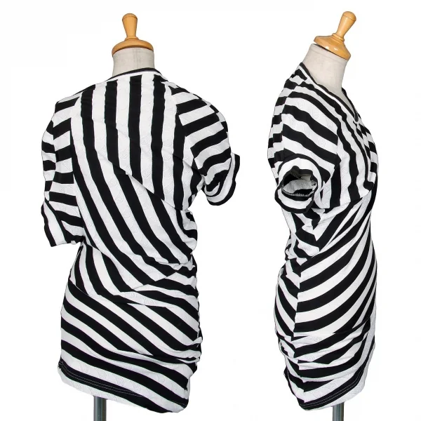 ジュンヤワタナベ コムデギャルソンJUNYA WATANABE COMME des GARCONS ペイズリー織りボーダー切替変形カットソー 白黒S K-81756_002