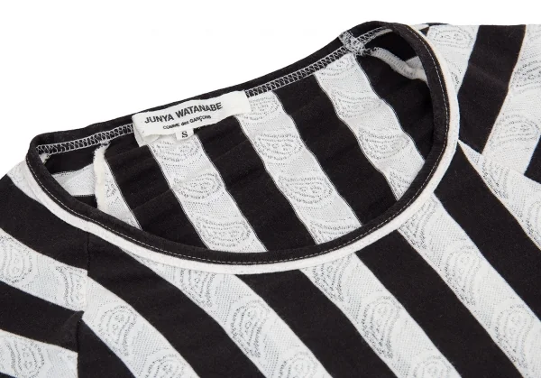 ジュンヤワタナベ コムデギャルソンJUNYA WATANABE COMME des GARCONS ペイズリー織りボーダー切替変形カットソー 白黒S K-81756_005