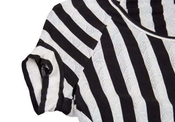 ジュンヤワタナベ コムデギャルソンJUNYA WATANABE COMME des GARCONS ペイズリー織りボーダー切替変形カットソー 白黒S K-81756_006