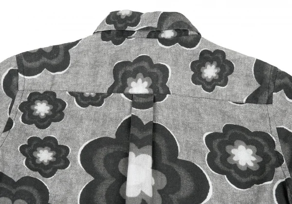 ブラックコムデギャルソンBLACK COMME des GARCONS 異素材チェック切り替えフラワープリント半袖シャツ 黒XS K-81759_011