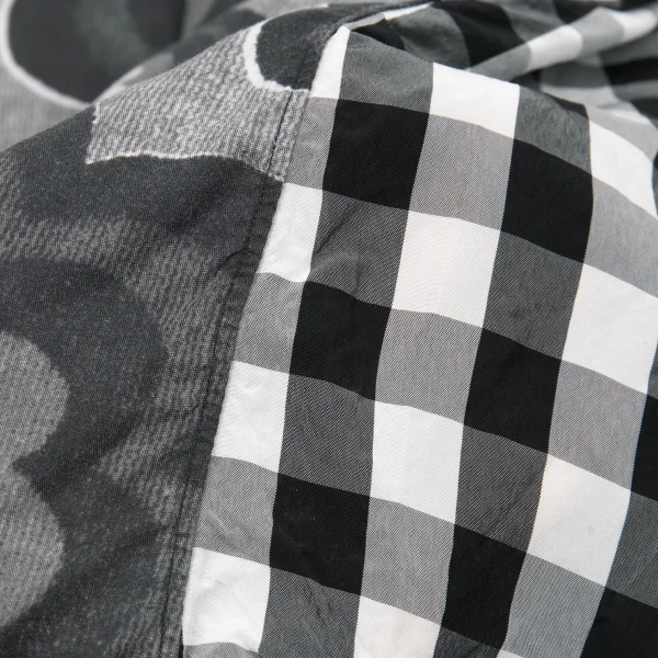 ブラックコムデギャルソンBLACK COMME des GARCONS 異素材チェック切り替えフラワープリント半袖シャツ 黒XS K-81759_012