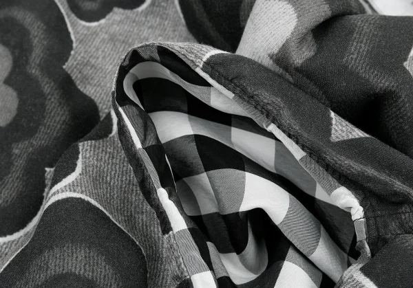 ブラックコムデギャルソンBLACK COMME des GARCONS 異素材チェック切り替えフラワープリント半袖シャツ 黒XS K-81759_013