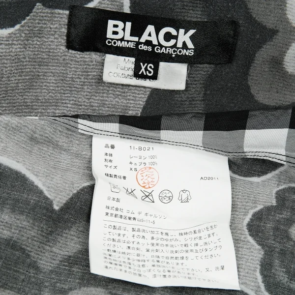 ブラックコムデギャルソンBLACK COMME des GARCONS 異素材チェック切り替えフラワープリント半袖シャツ 黒XS K-81759_015