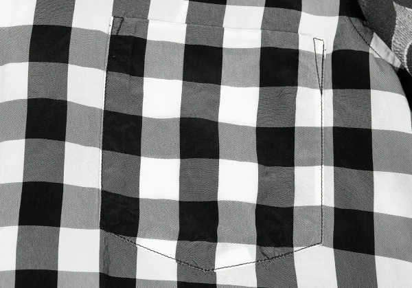 ブラックコムデギャルソンBLACK COMME des GARCONS 異素材チェック切り替えフラワープリント半袖シャツ 黒XS K-81759_007