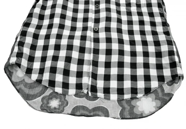 ブラックコムデギャルソンBLACK COMME des GARCONS 異素材チェック切り替えフラワープリント半袖シャツ 黒XS K-81759_008